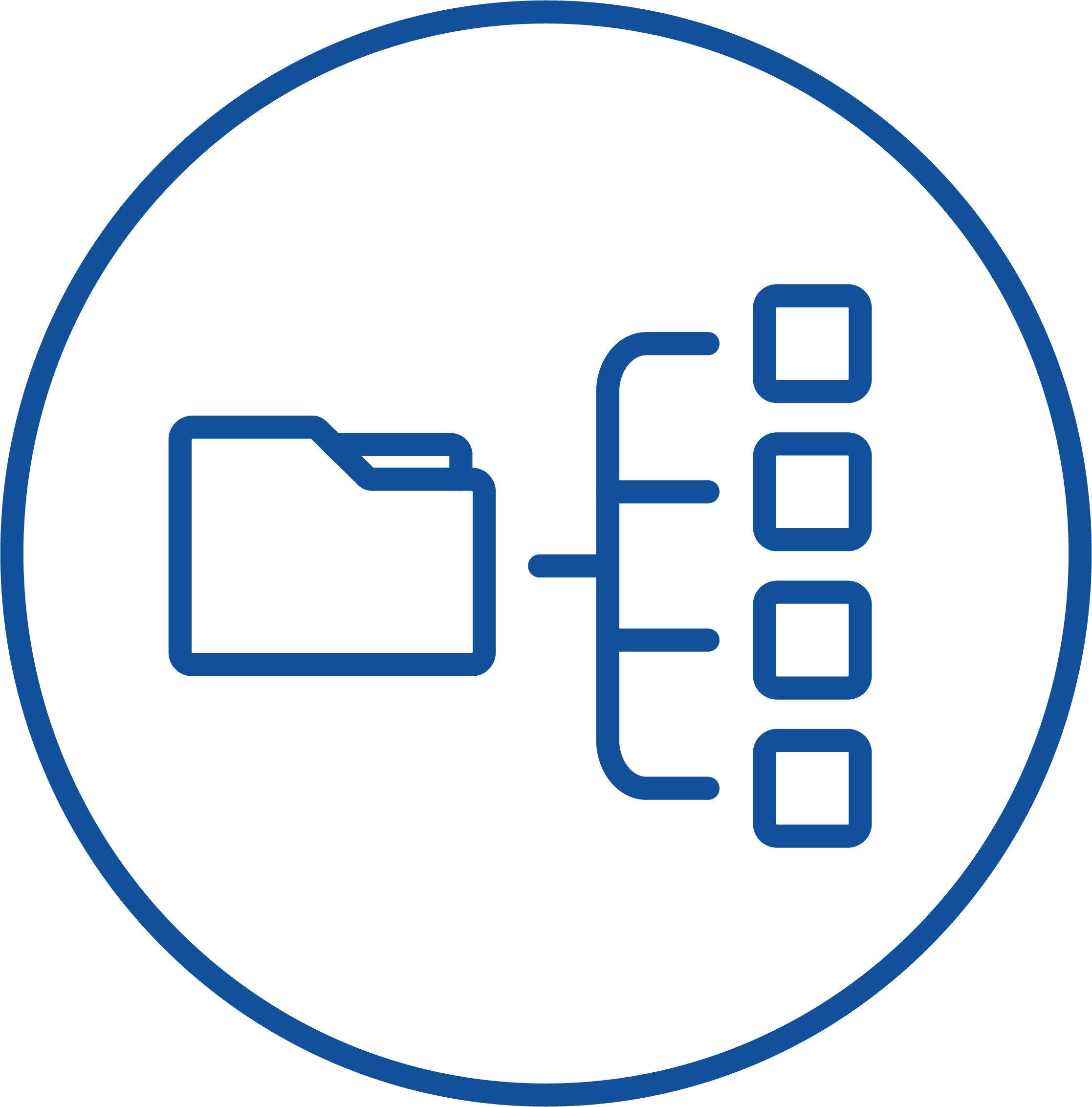 Blue circle around a blue folder with wires coming out. 
