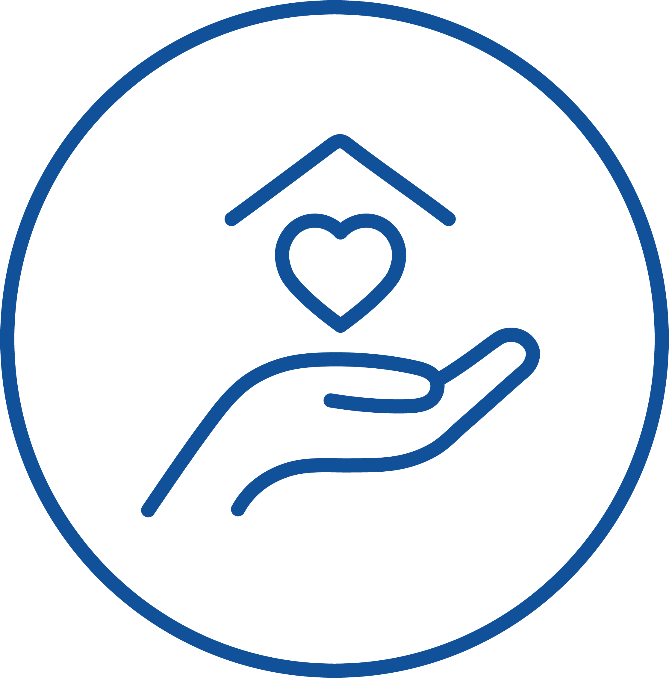 Blue circle around a blue hand with a heart floating above. 